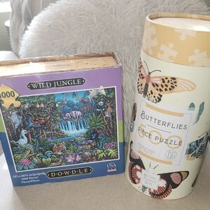 2 Lot Puzzles Wild Jungle  1000 Pieces And Butterflies 500 Pieces